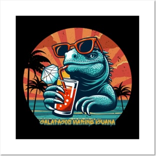 Galapagos marine iguana drinking juice and enjoying summer Posters and Art